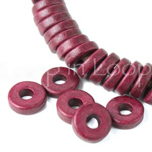 25%OFF Mykonos beads Dark Red Wine 8mm ceramic washers, Round Flat Disk Spacers, Greek Maroon big hole beads, jewelry making diy Wholesale image 2