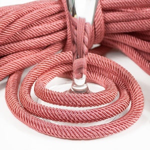 7mm Pink Coral SILK cord, semi soft, thick braided woven Striped rope, polyester core, for jewelry making, organic, natural, by the foot