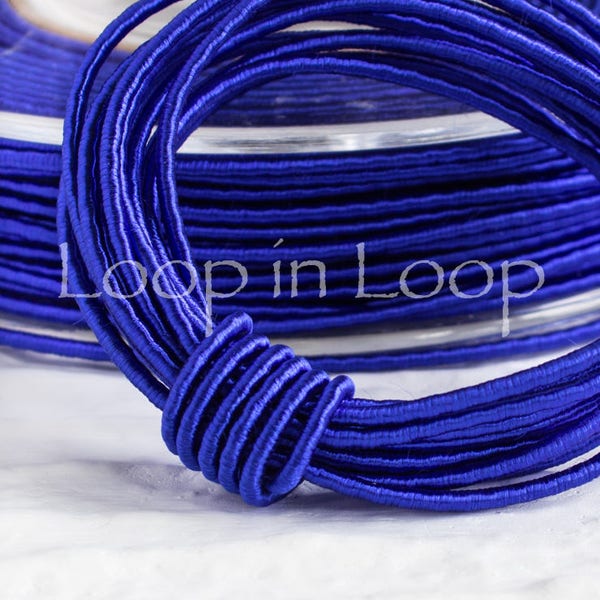 Royal electric Blue SILK cord 1.5 mm thick organic natural hand spun Wrapped Silk Satin Cord polyester core for Jewelry (3 feet)