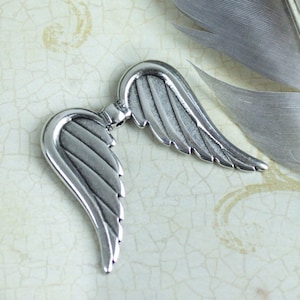 10%OFF, Large Double Wings pendant, Antique silver black patina, Angel Wing charm, high quality European hypoallergenic, 34mm, TH164 -1pc