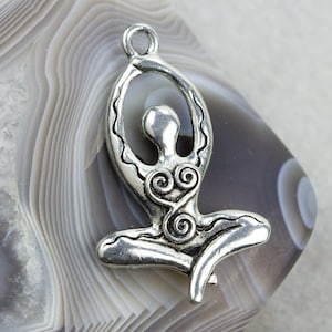 Antique Silver Goddess Pendant, Meditating Yoga Charm, Double Sided, Made in USA, 33X20mm