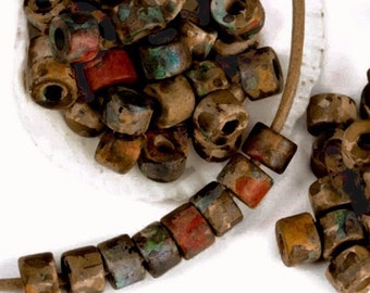 10%OFF, 6mm ceramic mini tube, Mykonos beads, Autumn Rust Mix, 6X4mm, Earthy colors, jewelry making, DIY craft supplies, 30, 50, or 100pcs
