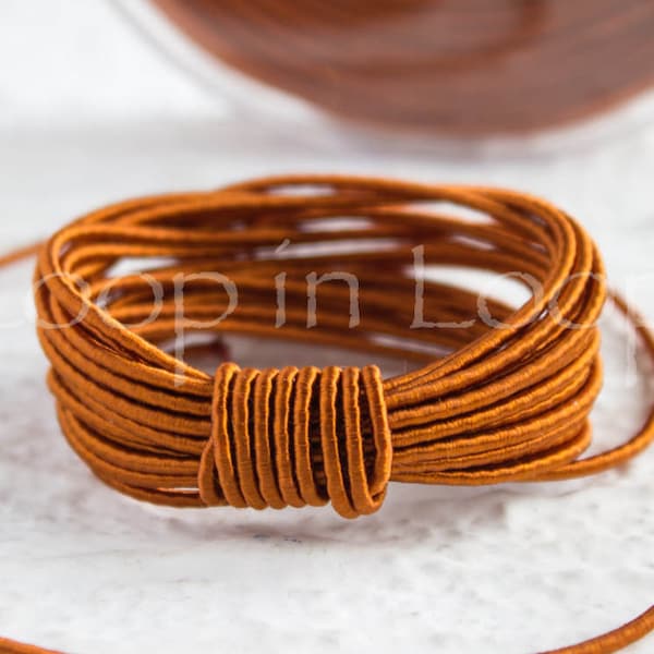 Copper Brown SILK cord Wrapped Silk Satin Cord rope 1.5 mm thick organic natural hand spun silk polyester core for Jewelry (3 feet)