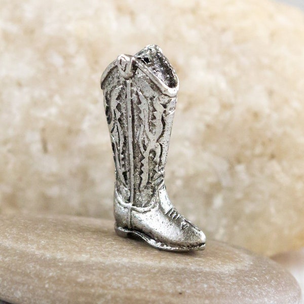 10%OFF Cowboy boot bead Cowgirl 3D miniature boots beads Country charms Boho Southwest earrings bracelet lead free Silver Pewter Made in USA