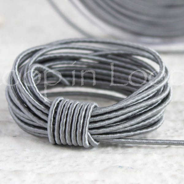 Silver Grey SILK cord, Wrapped Silk Satin Cord rope, 1.5 mm, organic natural hand spun silk with polyester core, for Jewelry making (1 yard)