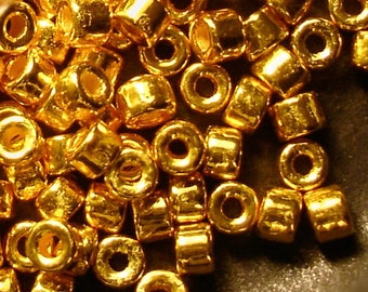 10%OFF, 6X4mm Gold Tube Beads, 24K gold ceramic mini tube Mykonos Metallized bead, large hole beads, Jewelry making Supplies, (Pick qty)