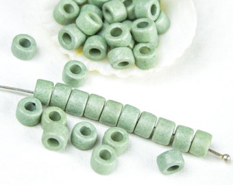 25%OFF Mykonos Greek 6X4mm Mini Tube Ceramic bead, light sea foam green Beads, pastel colors, jewelry making supplies, 30pcs