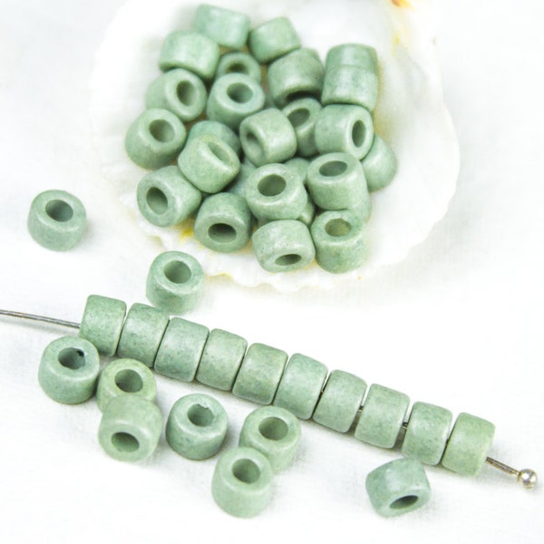 25%OFF Mykonos Greek 6X4mm Mini Tube Ceramic bead, light sea foam green Beads, pastel colors, jewelry making supplies, 30pcs