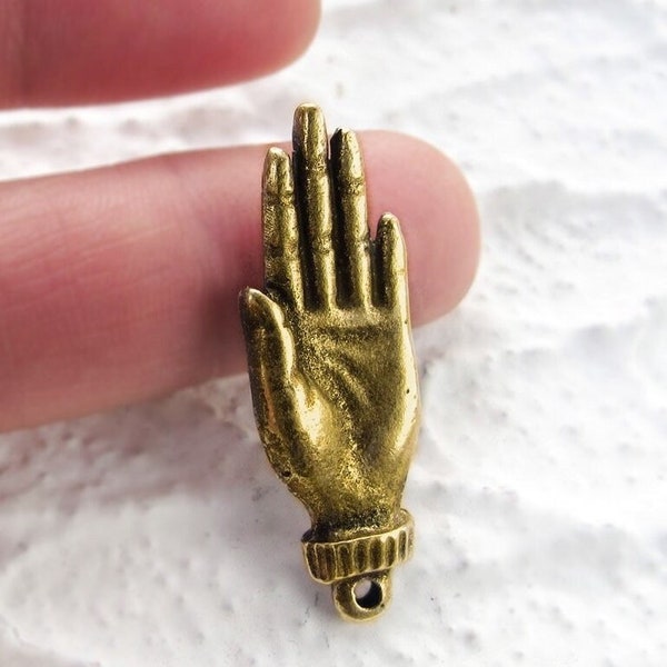 Healing Hand Charm Pendant, Antique Bronze Plated hands, Greek Mykonos pewter MK279 Casting boho diy jewelry making supplies -pick qty