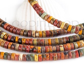 Red Creek Jasper, 4X2mm, Tiny Heishi Seed Beads, Picasso Jasper Gemstone Spacers, Pick qty