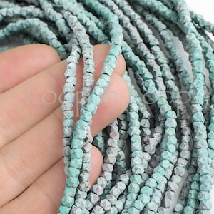 10%OFF, Mykonos seed beads, small metal spacers, copper Green patina, Rustic bohemian faceted little Greek beads, 4mmX3mm, 50pcs