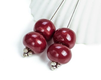 Cuentas redondas de cerámica esmaltada de 6 mm, color rojo granadina bizantina, 10 unidades