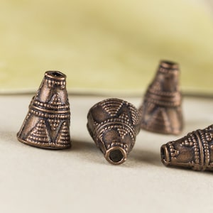 10%OFF, Tall Cone Bead Cap, 8mm bead cap, Antique Copper / Silver / Bronze, tribal bohemian Cord end, Greek dot design, jewelry making, 4pcs
