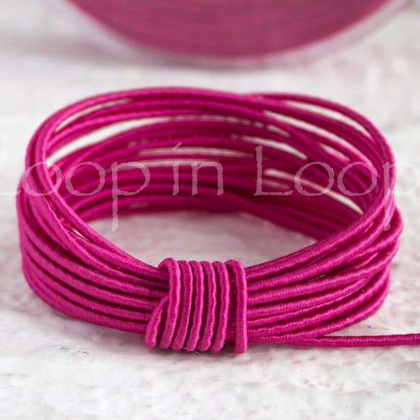 Real SILK cord 1.5 mm Fuchsia Pink best quality Wrapped Silk rope organic natural hand spun silk polyester core for Jewelry (3ft)