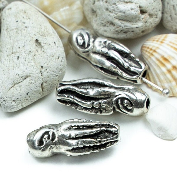 10%OFF, Large Squid Octopus beads, nautical jewelry making, Unique Antique Silver European Casting Metal Charm, beach sea bead - pick qty