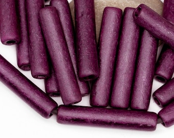 30mm Extra Long Tube, Mykonos ceramic beads, Deco purple metallic Greek Beads, boho jewelry making DIY, for leather cord -pick qty