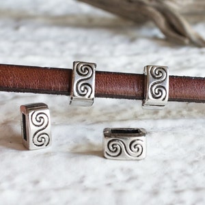 Spiral Wave Slider Bead,  Antique Silver, for 5mm Flat Leather, European ZamakCharm, pick qty