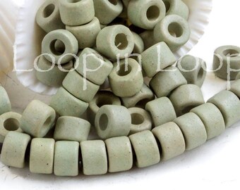 25%OFF, 6mm Mykonos Ceramic beads, Sage green, for jewelry making, 6X4mm Greek Mini Tube Beads, Pastel colors, bohemian supplies, 30pcs