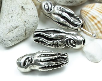 10%OFF, Large Squid Octopus beads, nautical jewelry making, Unique Antique Silver European Casting Metal Charm, beach sea bead - pick qty