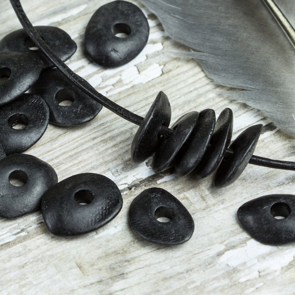 25%OFF 18mm Black Ceramic disc Beads, Mykonos beads, Greek Cornflake Matte Chips, jewelry making craft supplies DIY -10pcs