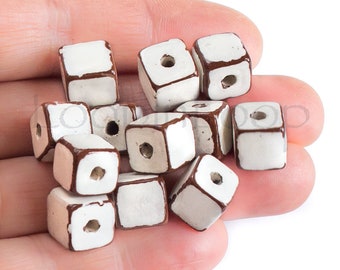 25%OFF 10mm Square cube beads Ceramic Greek Adobe Stone washed Mykonos beads white terracotta brown enamel beads Rustic aged -pick qty
