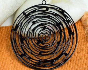 Filigree Earring connector, Large Laser Cut, Black charms, Earring Charm, Round, Metal Pendant, European, feather light, pick qty