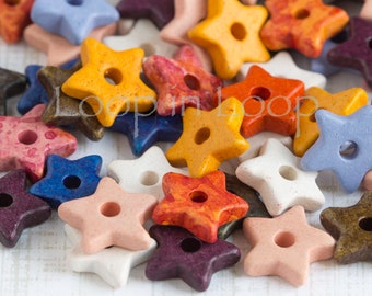 25%OFF Mykonos Star Beads Happy Mix Greek Beads Ceramic Stars, tiny small star charms spacer Beads for leather jewelry supplies DIY (12 pc)