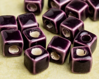 25%OFF 5mm Square ceramic little cube beads, Dark eggplant purple Enamel, Greek Mykonos beads, glazed enamel cube spacers -pick qty