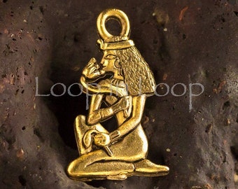 Cleopatra pendant, Egyptian Goddess Queen Charm, holding flower, Silver or Gold charms, Double Sided, lead free Pewter, Made USA, Pick qty