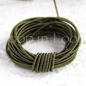 Dark Olive Green SILK cord, Wrapped Silk Satin rope, 1.5 mm thick, organic, natural, hand spun silk, polyester core, Jewelry making, 3 feet
