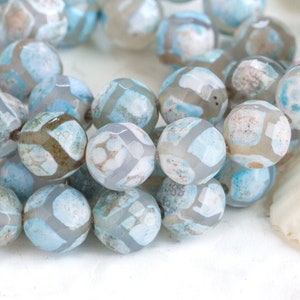 10%OFF, 8mm Tibetan Dzi Agate beads, Mala Beads, 6 Eye Round Dragon beads, Etched Agate, boho earthy gemstone, semiprecious, Pick qty