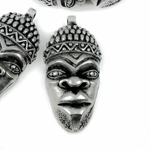 Extra Large African Mask Pendant, African Tribal Face, Antique Silver or Antique Copper, Mykonos Greek rustic pendant, Ethnic heavy mask