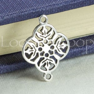 20mm Filigree Connector, Round flower link, w/ 2 Holes, quality European charm, Silver earring connector, jewelry making, Pick qty