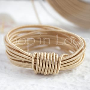 Beige SILK cord, Wrapped Silk Satin Cord rope 1.5 mm thick, organic natural hand spun silk, polyester core, Jewelry Supplies (3 feet)