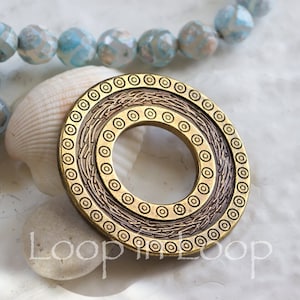 10%OFF, Large Round Disk Pendant, 40mm, Big Hole, Antique Brass Connector, focal pendant bead, Circle, European Quality Casting, 1pc