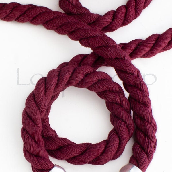 Dark Red Twisted Cotton Cord, 10mm 12mm Wrapped Soft Natural rope, Maroon organic thick bracelet necklace cording, sold by the foot