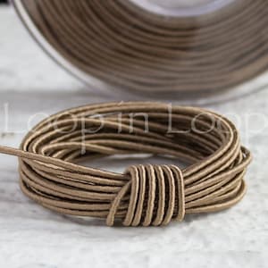 Taupe SILK cord, Wrapped Silk Satin Cord, rope 1.5 mm thick, organic, natural, hand spun silk, polyester core, for Jewelry making, 3 feet