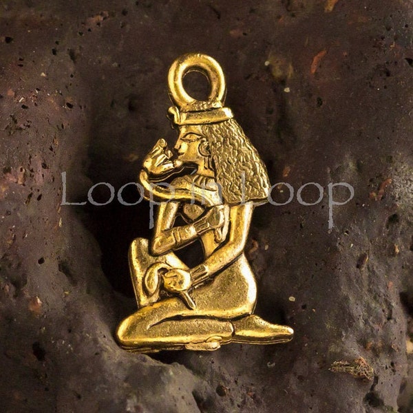 10%OFF Cleopatra Egyptian Goddess Queen pendant Charm holding flower, Silver or Gold charms Double Sided lead free Pewter Made USA -Pick qty