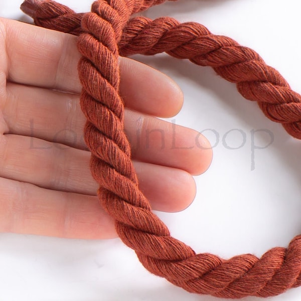 Terracotta Twisted Cotton Cord, 10mm - 12mm, Wrapped Soft Natural Cord, Boho organic Rope, thick bracelet necklace cording, by the foot