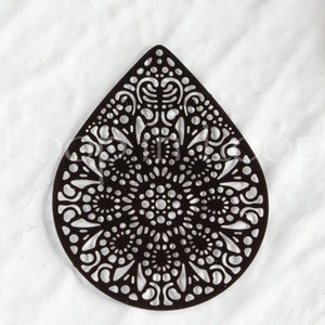 Filigree Earring Black charms, 2 inches, Large Laser Cut Teardrop, Earring Charm, oval Pendant, European, feather light, (pick qty)