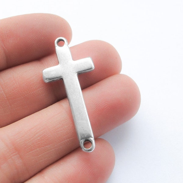 10%OFF Silver Sideways Large Cross Connector, Greek Zamak Pendant Charm DIY jewelry making craft supplies beads (pick qty)