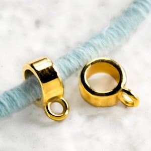 10%OFF, Gold Charm Bail Tube, Spacer, Large 5mm hole for Round Cord, European high quality, Gold Plated, Holder w/loop, pick qty
