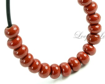 25%OFF 6mm Round Ceramic small beads, Vermillion Crimson Red Enamel, Greek Mykonos beads, large hole glazed enamel spacers -10pcs