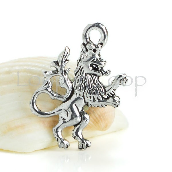 10%OFF, Lion Charms, Heraldic Scottish Tabernacle, crown Leo, Silver King Lion charm, 3D Boho pendant, lead free Pewter, Made in USA, 2pcs