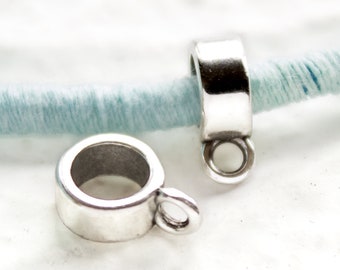 10%OFF 5mm Round Cord Charm Holder, Bail Tube, Large hole bracelet Spacer, Antique Silver, European high quality, Charm with loop - pick qty