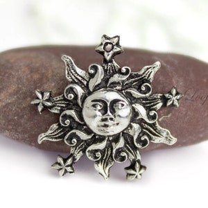 Sonne und Sterne Anhänger, Antique Silver himmlischen Charme, Astrologie Schmuck, Boho Boho, bleifrei Pewter, Made in USA, 21 mm