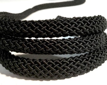 Black 10mm silk braided thick cord, soft chunky cord, Mesh Pattern woven rope, necklace cord, organic w/ polyester core, (sold by the foot)