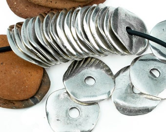 Mykonos Large Washer 23mm, Antique Silver, wavy Disc, large hole, Cornflake Spacer disk, 2/6/10pcs
