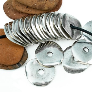 Mykonos Large 23mm wavy Disc, Pendant washer Bead, 3.5mm hole Cornflake, Spacer disk, jewelry making, Antique Silver, 2, 6, or 10 pieces