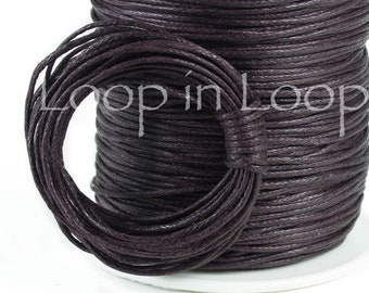 1mm Dark Brown Waxed Polished Cotton Cord, Braided String, friendship bracelet, Macrame, Necklace Beading Cord, 30feet